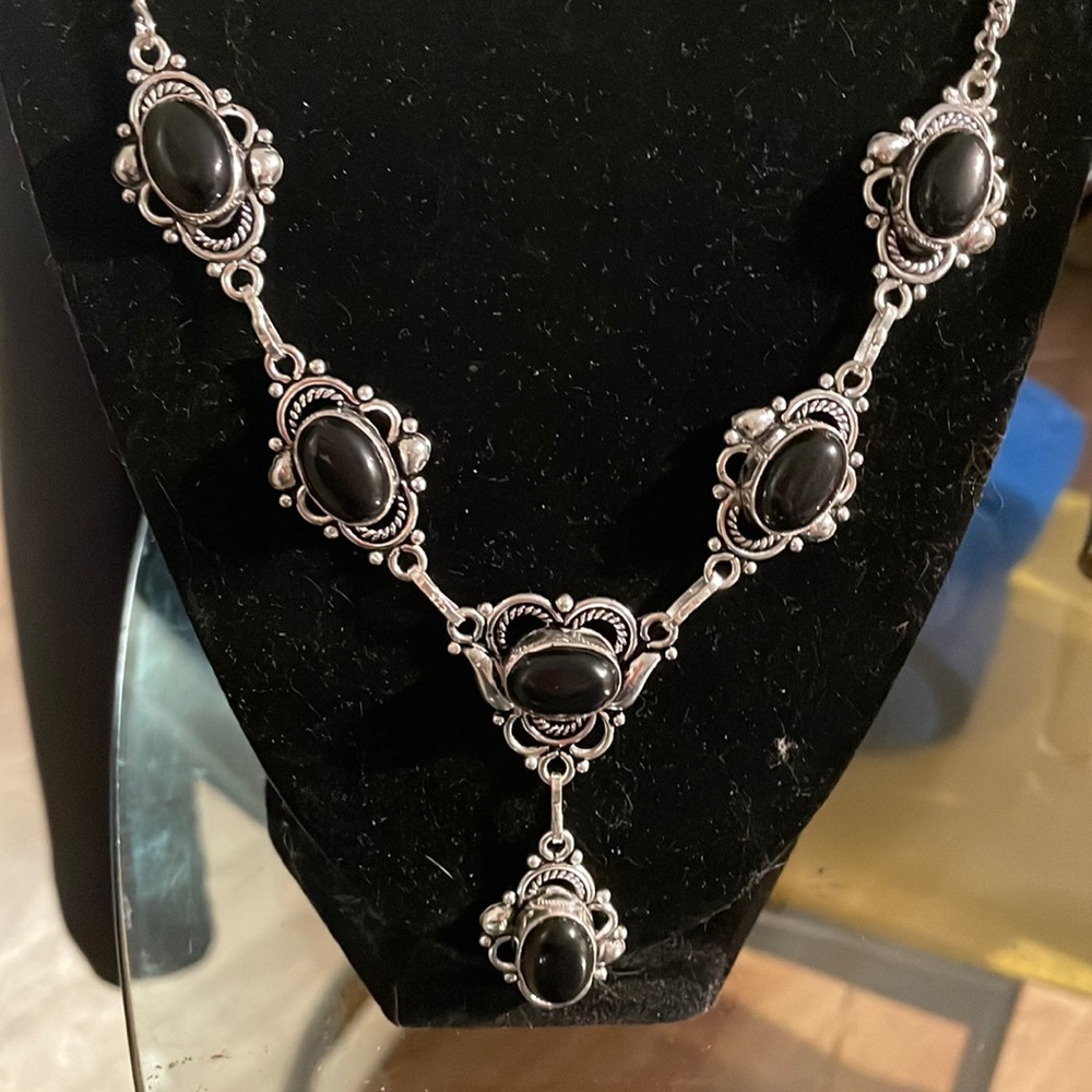 Gorgeous black onyx and sterling silver necklace